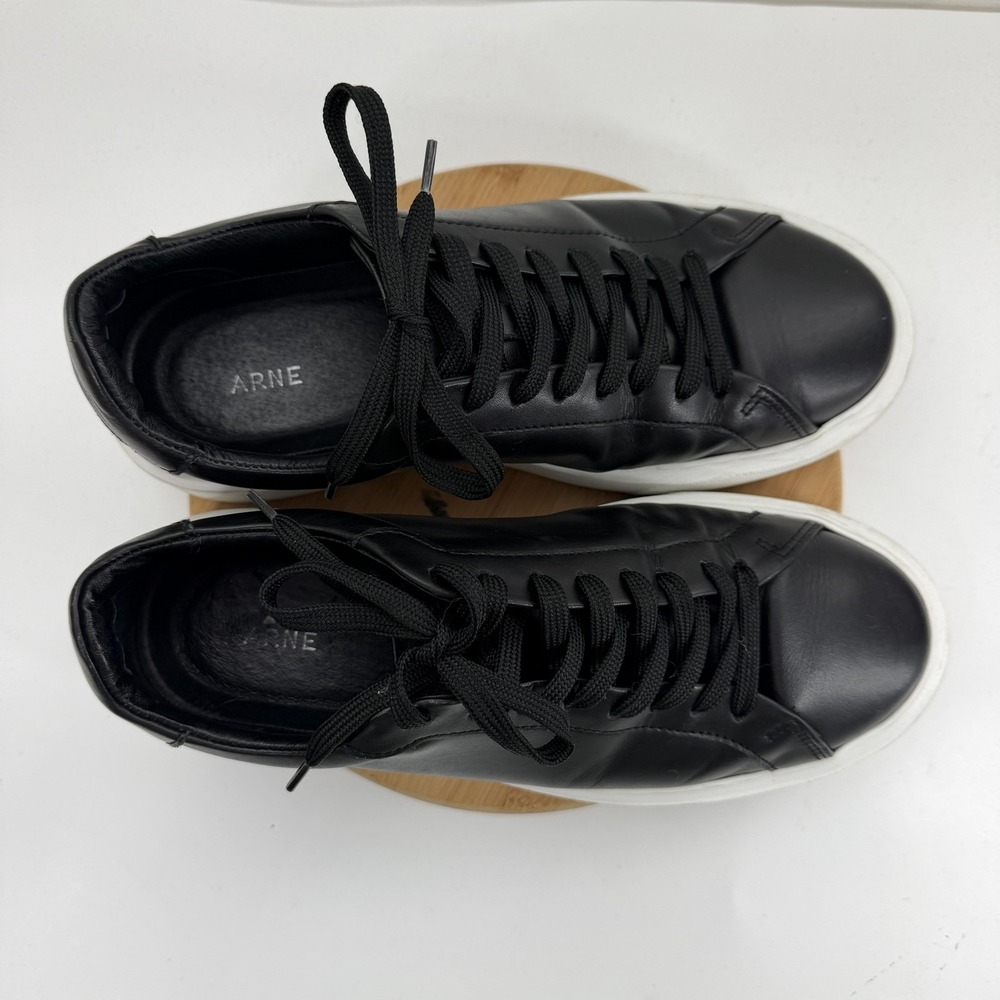 ARNE Shoes Mens 8 Black Leather Low Top Lace Up Essential Trainers Sneakers - Picture 6 of 10